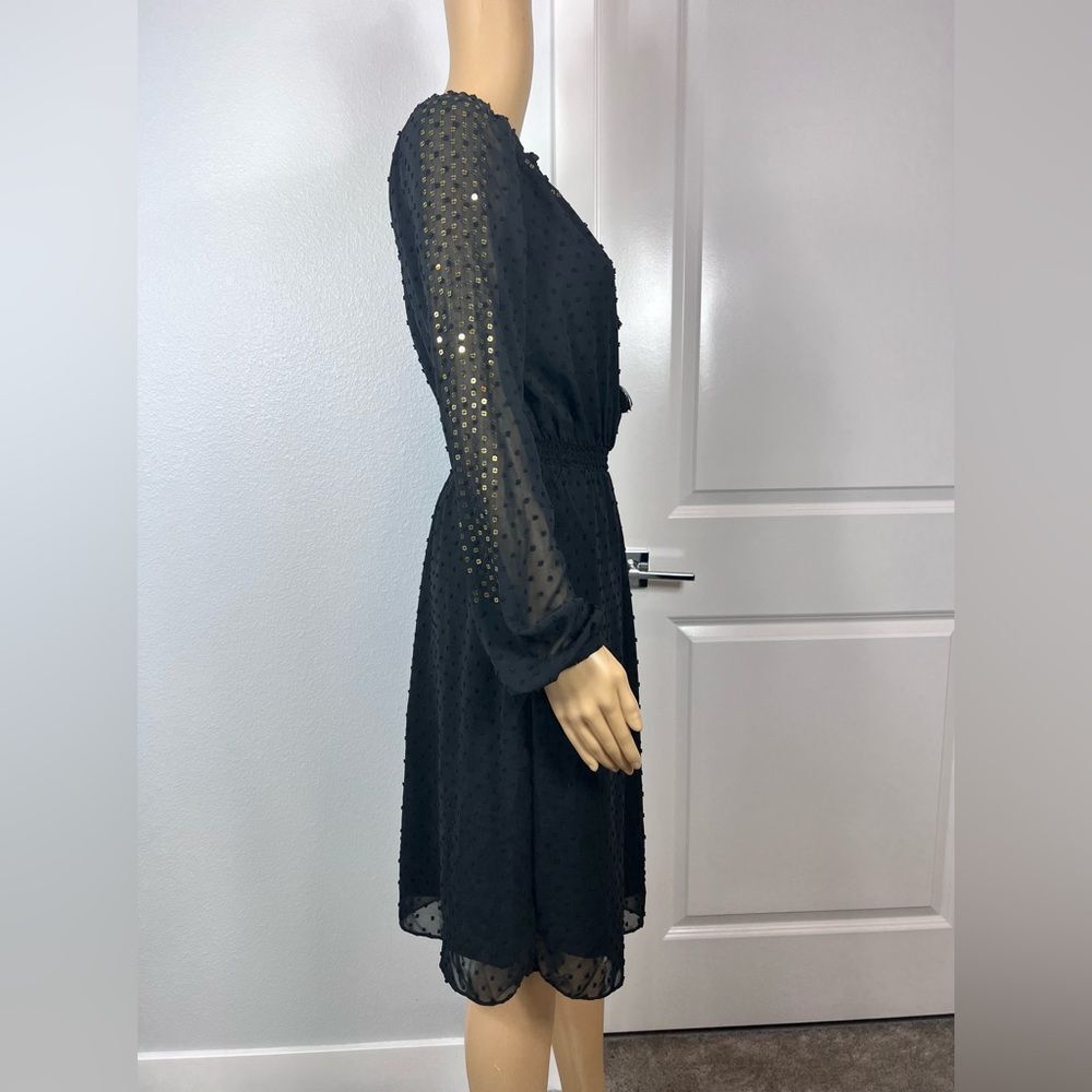 Altuzarra Target Women’s Black Swiss Dot & Gold Sequins Long Sleeve Dress Size 4 - Picture 7 of 11